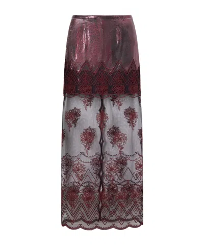 Rabanne Layered Embroidered Mesh-trimmed Chainmail Maxi Skirt In Purple