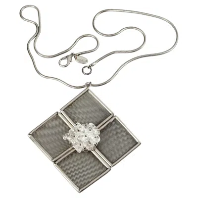 Pre-owned Rabanne Vintage Massive Paco  Rock Crystal Square Mesh Pendant Long Necklace In Multi