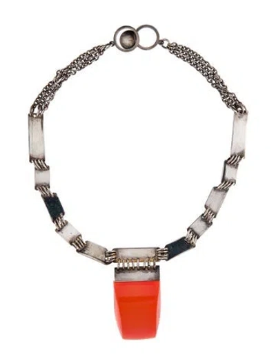Pre-owned Rabanne Vintage Modernist Resin Pendant Necklace, 22" In Orange