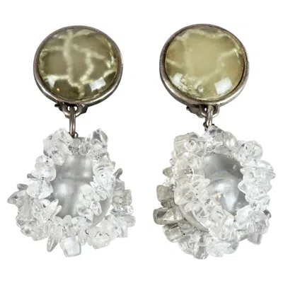 Pre-owned Rabanne Vintage Paco  Bamboo Rock Crystal Dangling Earrings In Multi