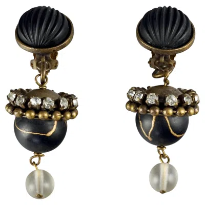 Pre-owned Rabanne Vintage Paco  Black Frosted Glass Indian Style Dangling Earrings
