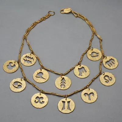Pre-owned Rabanne Vintage Paco  By Georges Desrues Zodiac Discs Layered Necklace In Yellow