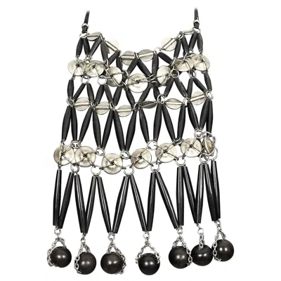 Pre-owned Rabanne Vintage Paco  Ebony Wood, Horn Olives And Metal Disc Plastron Bib Necklac In Black