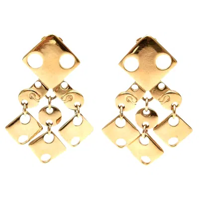Pre-owned Rabanne Vintage Paco  Geometric Gold Plated Modernist Brass Dangle Earrings 60's In Sand