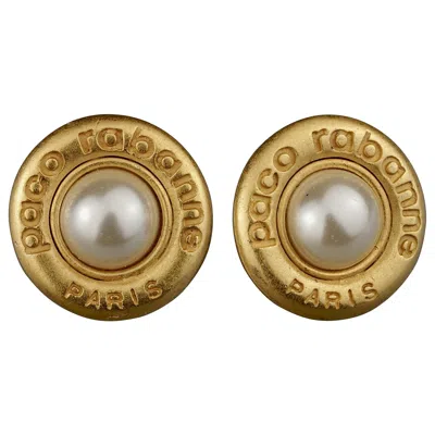 Pre-owned Rabanne Vintage Paco  Logo Pearl Earrings In Brown