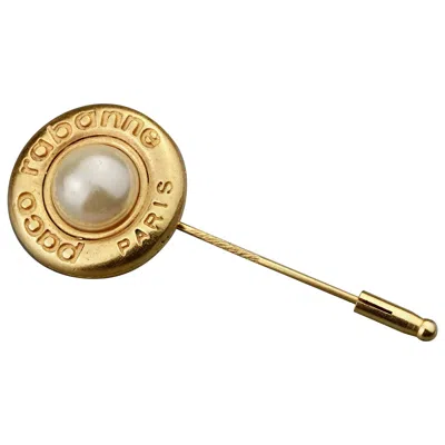 Pre-owned Rabanne Vintage Paco  Logo Pearl Stick Pin Brooch In Sand