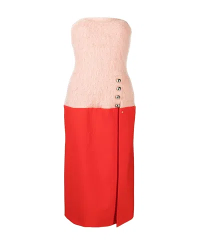 RABANNE VIRGIN WOOL TWO-TONE MIDI DRESS