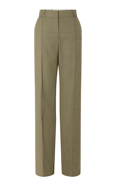 Rabanne Virgin Wool Wide-leg Pants In Green
