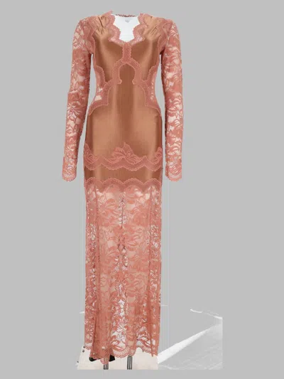 Rabanne Lace-trimmed Stretch-satin Maxi Dress In Pink