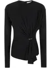 Rabanne Gathered Crewneck Top In Black