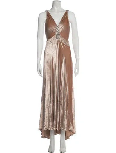 Pre-owned Rabanne V-neck Long Dress In Pink