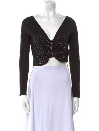 Pre-owned Rabanne V-neck Long Sleeve Crop Top In Black