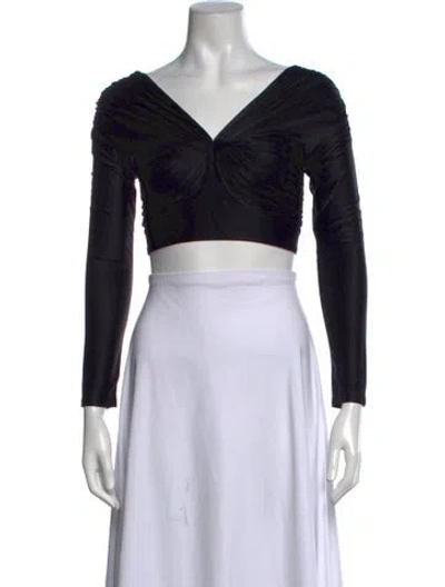 Pre-owned Rabanne V-neck Long Sleeve Crop Top In Black