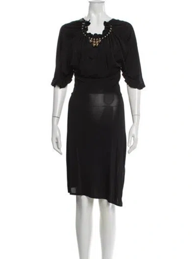 Pre-owned Rabanne V-neck Midi Length Dress In Black