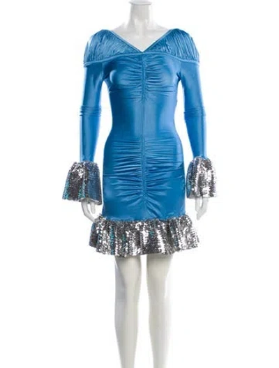 Pre-owned Rabanne V-neck Midi Length Dress In Blue