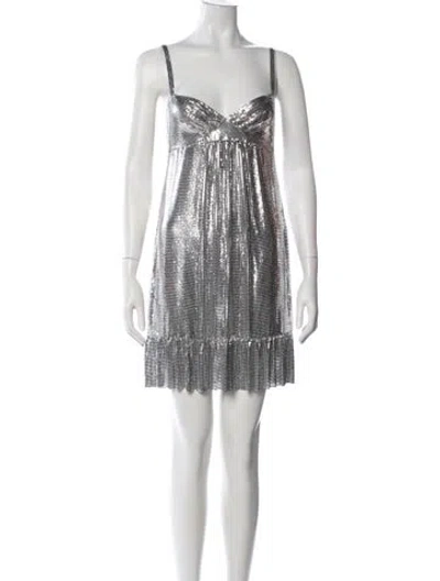 Pre-owned Rabanne V-neck Mini Dress In Silver