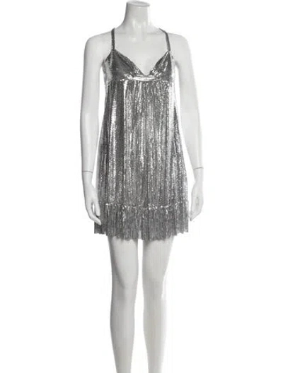 Pre-owned Rabanne V-neck Mini Dress In Silver