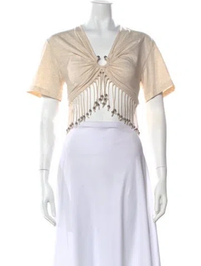 Pre-owned Rabanne V-neck Short Sleeve Crop Top In Neutrals