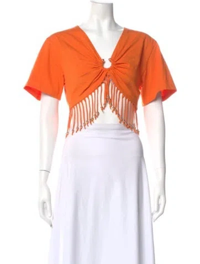 Pre-owned Rabanne V-neck Short Sleeve Crop Top In Orange