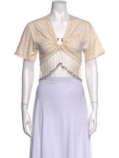 Pre-owned Rabanne V-neck Short Sleeve Crop Top W/ Tags In Neutrals