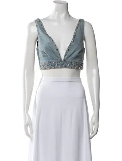 Pre-owned Rabanne V-neck Sleeveless Crop Top W/ Tags In Metallic/silver