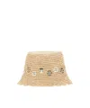 Rabanne 'autres' Beige Hat With Metallic Embellishments In Raphia Woman In Nude