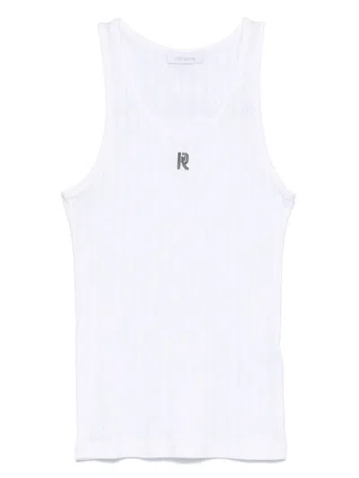 Rabanne White Cotton T-shirt With Silver Logo Plaque