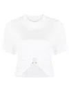 Rabanne White Crewneck Top With Short Sleeves And Ruched Cut-out On The Front In Cotton Woman In White