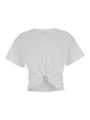 Rabanne White Crewneck Top With Short Sleeves And Ruched Cut-out On The Front In Cotton Woman
