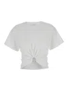Rabanne White Crewneck Top With Short Sleeves And Ruched Cut-out On The Front In Cotton Woman In White