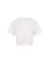 Rabanne White Crewneck Top With Short Sleeves And Ruched Cut-out On The Front In Cotton Woman In White
