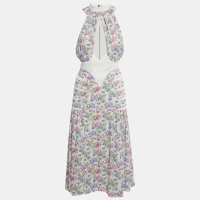 Pre-owned Rabanne White Floral Print Crepe & Gabardine Halter Neck Dress S