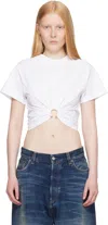 Rabanne White Crewneck Top With Short Sleeves And Ruched Cut-out On The Front In Cotton Woman