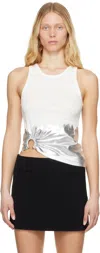 Rabanne Embellished Metallic Ribbed Stretch-cotton Jersey Tank In M100 White / Silver