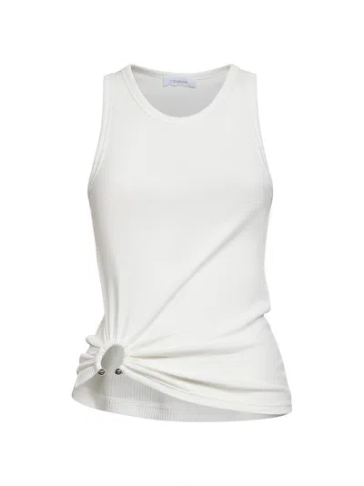 Rabanne White Ribbed Stretch Cotton Tank Top With Piercing In Multi