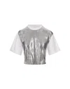 Rabanne Cropped Cotton-jersey And Chainmail T-shirt In Silver