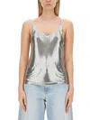 Rabanne Metallic Mesh Tank Top With Side Slits In Silver