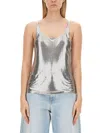 Rabanne Metallic Mesh Tank Top With Side Slits In Silver