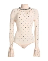 Rabanne Woman Bodysuit Beige Size 6 Cupro, Elastane In Beige