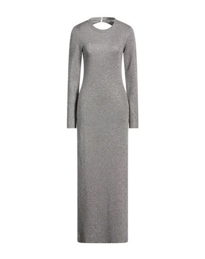 Rabanne Woman Maxi Dress Grey Size L Viscose, Polyester, Metallic Polyester, Polyamide In Gray