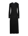 Rabanne Fitted Long Knit Dress With Round Neckline And Rhinestone Embellishments In Black