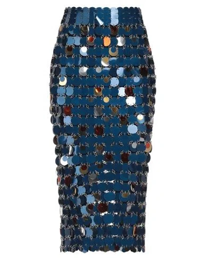 RABANNE RABANNE WOMAN MIDI SKIRT BLUE SIZE 10 PLASTIC, STEEL