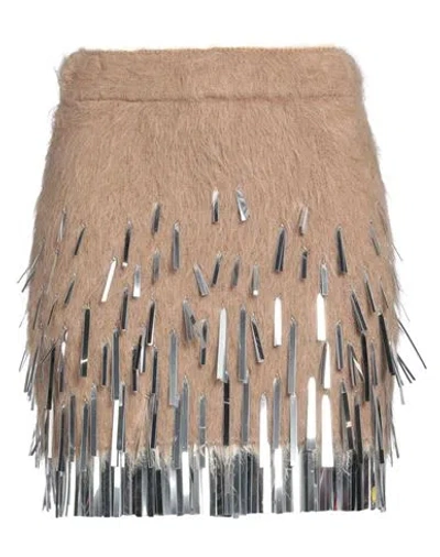 Rabanne Woman Mini Skirt Camel Size L Virgin Wool, Alpaca Wool, Polyamide In Beige