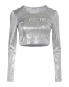 Rabanne Silver Long-sleeved Crop Top With Logo In Grey