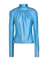 Rabanne High-neck Gathered Stretch-woven Top In Blue