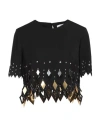 Rabanne Paillette Fringe Short Sleeve Crop Top In Black