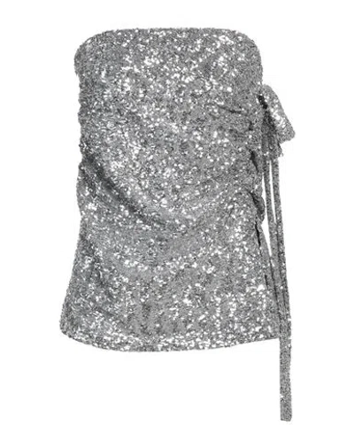 Rabanne Woman Top Silver Size 4 Polyester, Viscose, Elastane