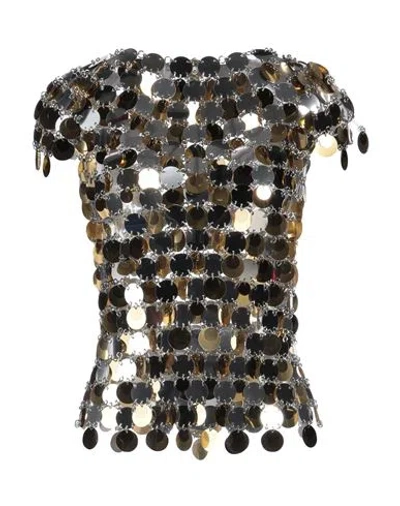 Rabanne Woman Top Silver Size 6 Plastic, Brass