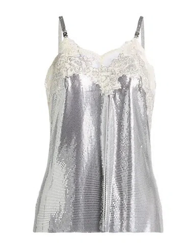 Rabanne Woman Top Silver Size 8 Aluminum, Nylon