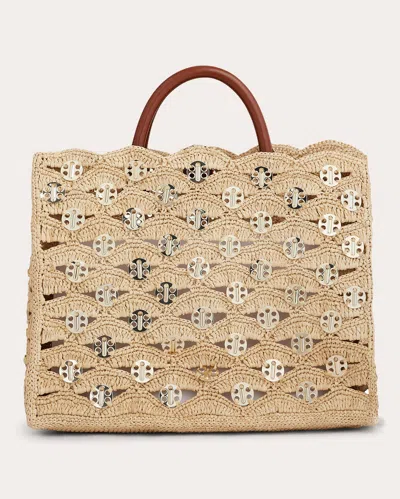 Rabanne Women's 1969 Leather Trimmed Chainmail Embellished Raffia Tote